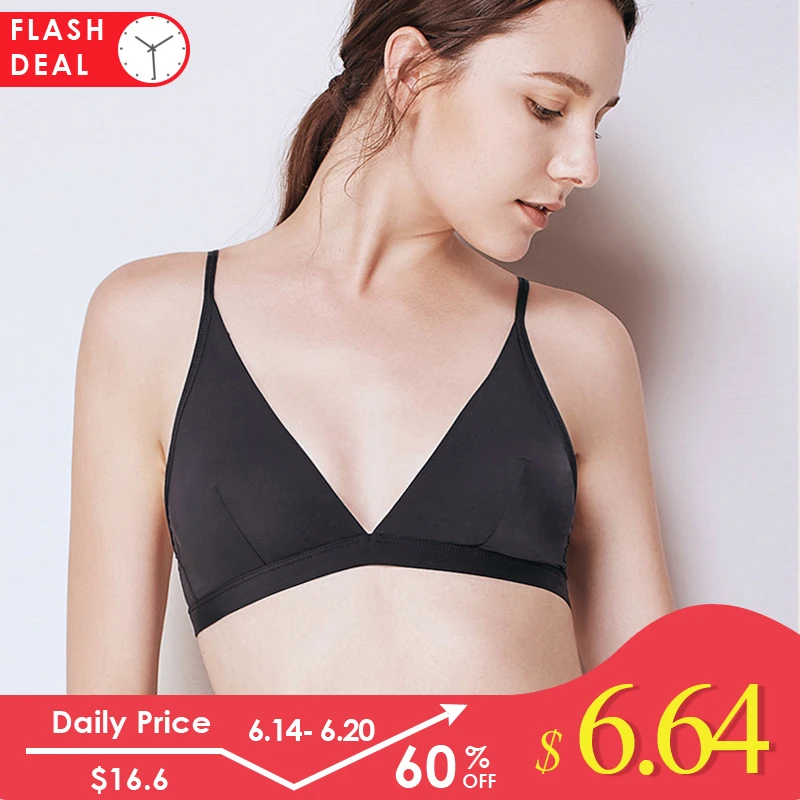 Сексуальный бюстгальтер без косточек черный с v образным вырезом треугольная