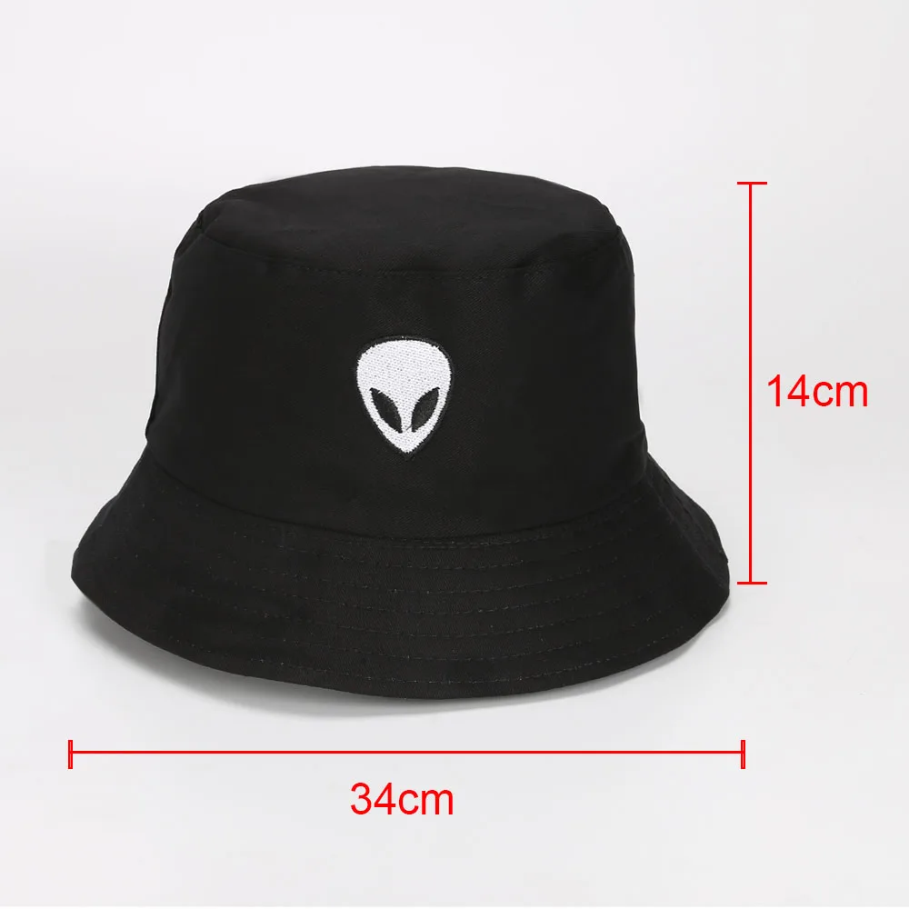 

Unisex black white solid Embroidered Alien Foldable Bucket Hat Beach Sun Party Street Headwear Panama Hat Harajuku Fisherman Cap
