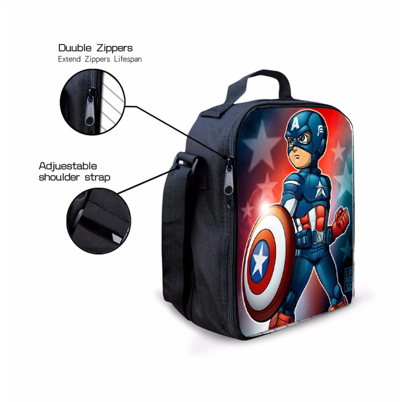 MARVEL children Lunch Bag Anime Cartoon fashion Insulation meal bag Boys Girls Portable bag kids gift Variety of options