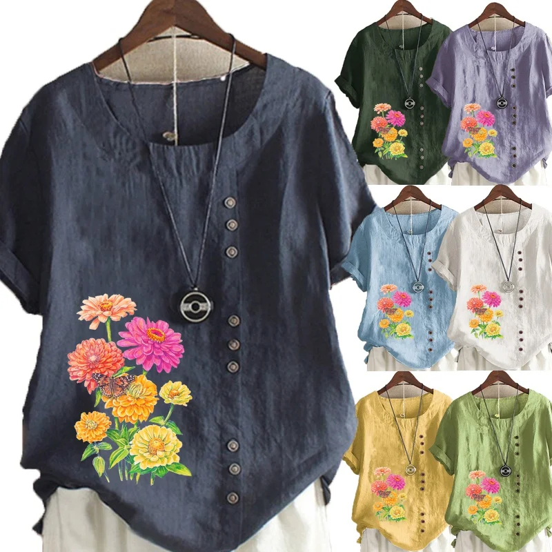 

Women's Summer Round Neck Short Sleeve T-shirt Casual Graphic Shirt Leisure Fashion Loose Printed Blouse Tops Plus Size