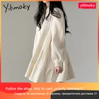 Женское Хлопковое платье-рубашка Yitimoky, однотонное свободное однобортное удобное платье-рубашка с длинными рукавами-фонариками в Корейском стиле