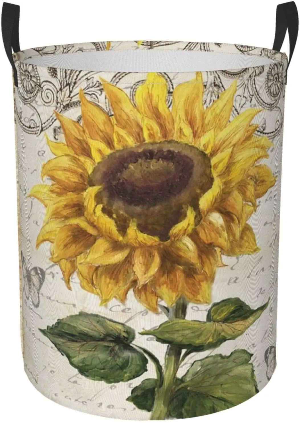 

Retro Sunflower Laundry Basket Round Foldable Folding Canvas Storage Bucket With Handle Dirty Clothes Bag Laundry Toys