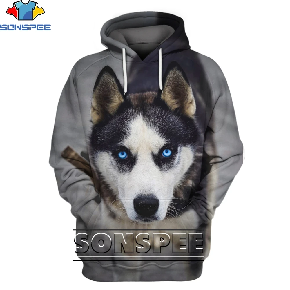 

SONSPEE 3D Top Animal Husky Dog Fashion Casual Loose Round Neck Hoodie Men/women Cute Handsome Trend Street Personality Harajuku