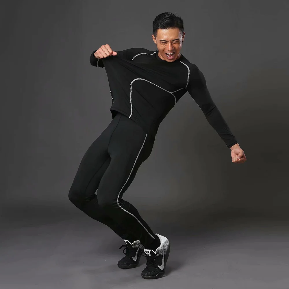 Мужская спортивная одежда компрессионные костюмы комплект тренировочной одежды