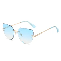 fashion cat eye rimless gradient sunglasses women 2021 vintage design clear ocean lens shades uv400 men trending sun glasses
