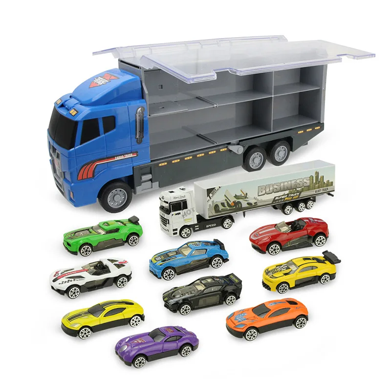 Модель литая автомобиля 1:64 большой грузовик и 10 шт. игрушечных автомобилей из