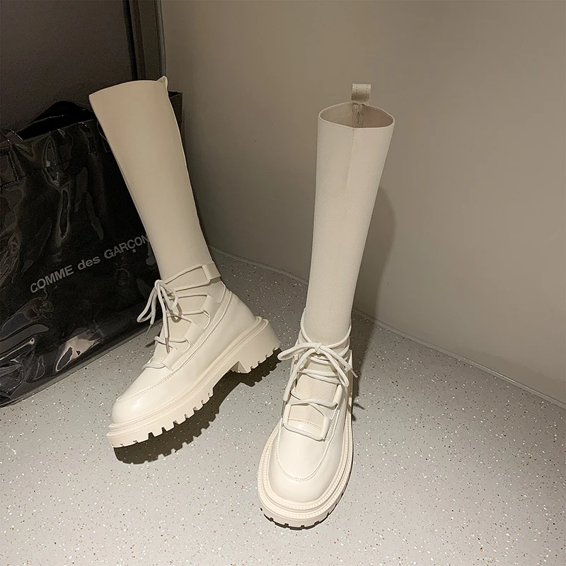 

Shoes Women's Sneakers With Platform Thick Sole Fabric 2021 PU Boots Over-the-Knee Lace-Up Slip-On Low Rome Basic Round Toe Rubb