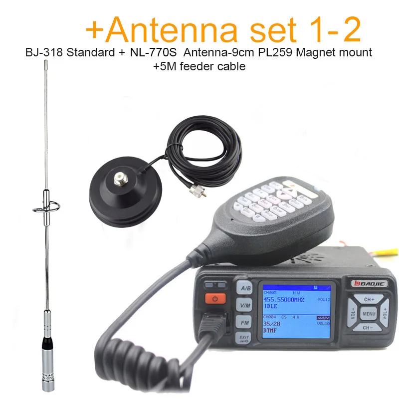 BJ-318 Set 1-2 BAOJIE BJ-318 Walkie Talkie BJ-318 25 Вт двухдиапазонный VHF 136-174 МГц UHF 400-490 МГц FM Ham Радио BJ318 мини автомобильное мобильное радио - Цвет: BJ-318 Set 1-2