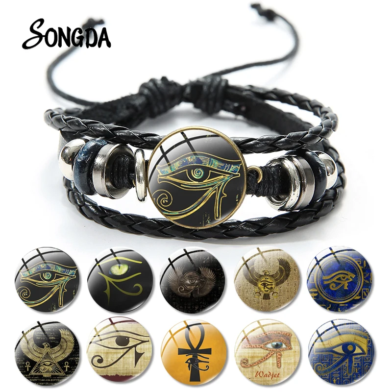 

Ancient Egypt Gods Eye of Horus Bracelet for Women Amulet Symbol Glass Dome Vintage Badges Men Bangles Jewelry Gifts Dropshipper