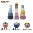 TYRY.HU 57 шт. силиконовые строительные блоки, силиконовые прорезыватели, круглые квадратные Многослойные чашки, пищевой класс, Мягкие блоки для укладки