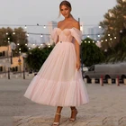 UZN великолепное розовое милое платье в горошек с открытыми плечами для выпускного вечера, Новое поступление, ТРАПЕЦИЕВИДНОЕ вечернее платье длиной до размера плюс
