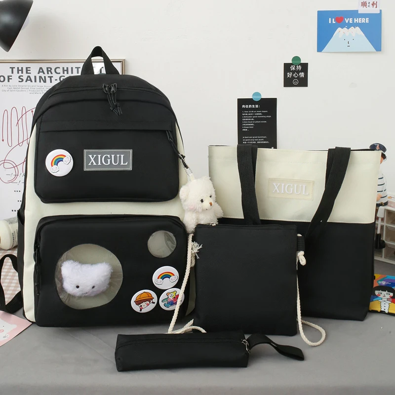 

Teen Student Schoolbag Fashion Backpack 4 Piece Set High School Backpack Bags for Teenage Girl 2021 Canvas Travel Women Bookbags