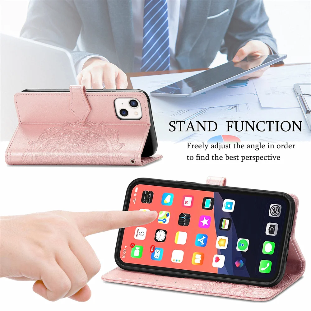 Кожаный чехол-кошелек с откидной крышкой Мандала для iPhone 11 12 13 Pro Max отделение карт