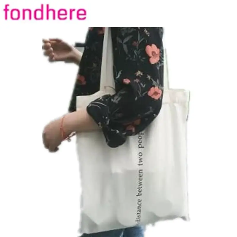 

FONDHERE Fashional casual preppy style student vintage lady letter contracted white zipper solid canvas bag single shoulder bag