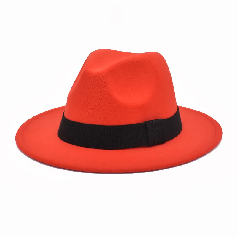 Женская шерстяная фетровая шляпа однотонная с черной лентой и широкими полями