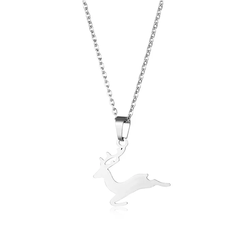 

Trendy Christmas Elk Cute Cat Deer Butterfly Stainless Steel Necklace Women Silver Color Charm Necklace Jewelry collier femme