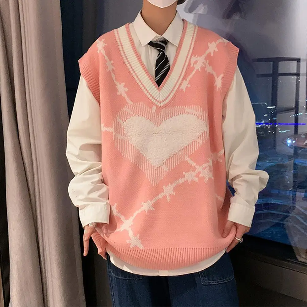 

Spring Autumn Knitted Sweater Vest Women Men Fashion V Casual Sleeveless Size Sweater Vest One Loose Neck X8e2