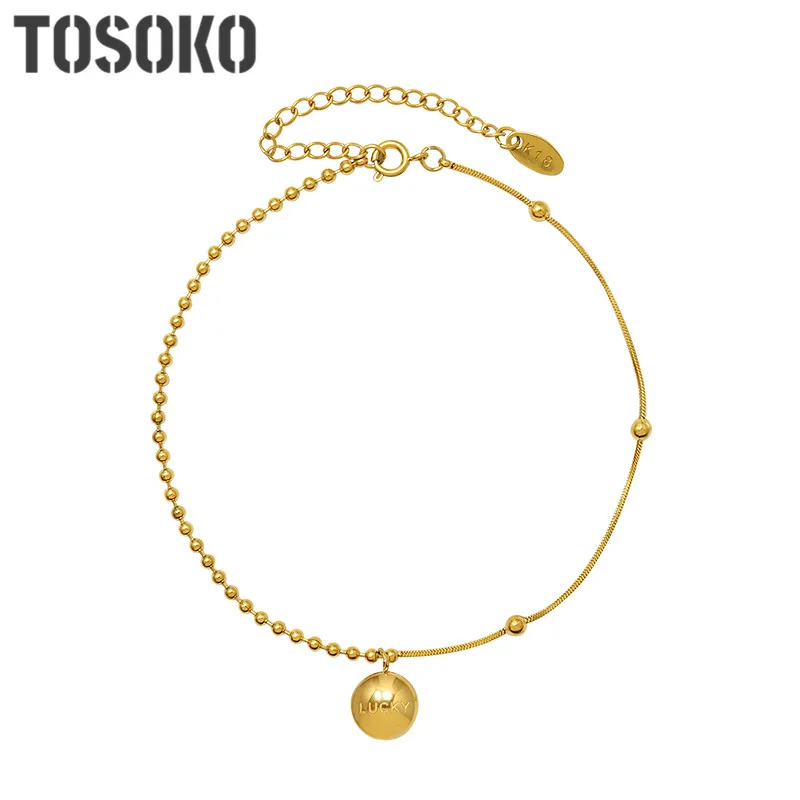 

TOSOKO Stainless Steel Jewelry Rice Bead Round Snake Bag Bead Lucky Little Golden Bean Foot Chain Women's Fashion Anklet BSS109