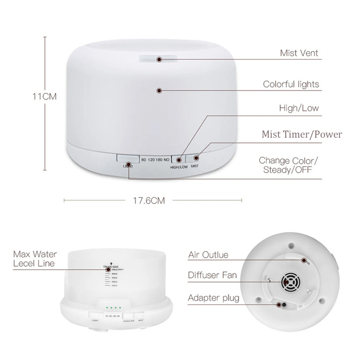 

Portable LED Air Humidifier Essential Oil Diffuser 500ML USB Air Humidifier Purifier Car Home Ultrasonic Aromatherapy Diffuser