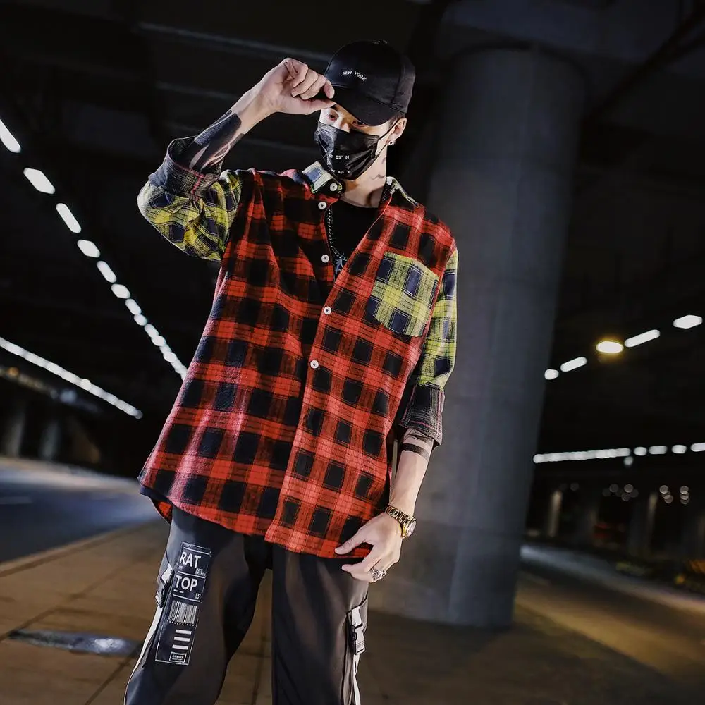 Мужская клетчатая хлопковая рубашка из полиэстера Повседневная модная в стиле