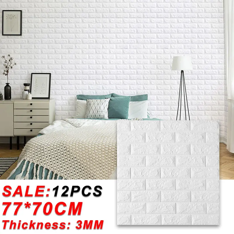 

12PCS Self Adhesive Foam Wallpaper 3D Brick Wall Panel Living Room Brick Stickers Bedroom Kids Room Brick Papers Home Decoration