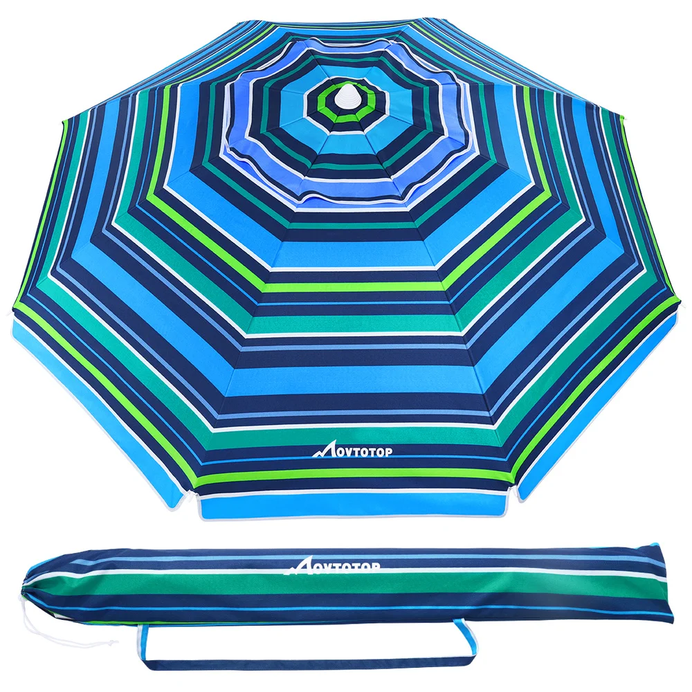 Economici MOVTOTOP 6.5ft Ombrellone A Strisce Protezione Solare Protezione UV Ombrello Da Spiaggia Traspirante Antivento Per Viaggi In Spiaggia (blu-ciano)