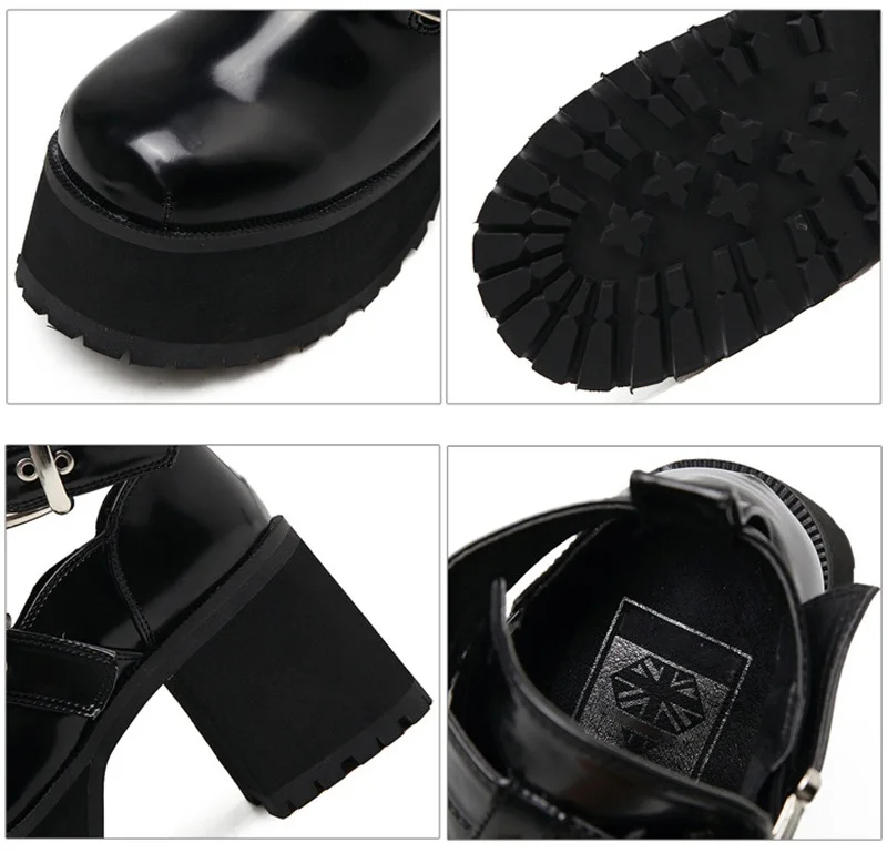 

Rock Harajuku Boots for Women Genuine Leather Shoes Thick Sole High Heel Platform Shoes Female Punk Rivet Ankle Boots Round Toe