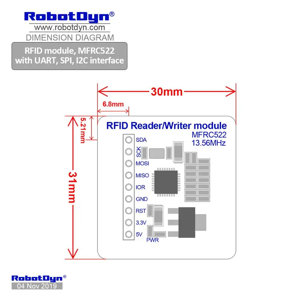 Модуль RFID MFRC522 с UART SPI интерфейс I2C совместимый Arduino для DIY электронных устройств |