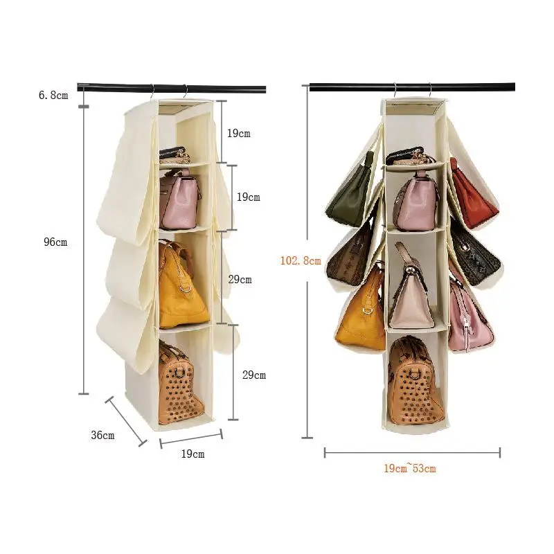 

1PCS New10 Pockets Shelf Tote Rack Bag Clear Hanging Purse Handbag Organizer Storage Holder Wardrobe Closets