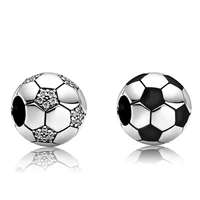 fit original pan charms bracelet clear crystal football beads diy jewelry for women sports cute soccer charm bangles friend gift