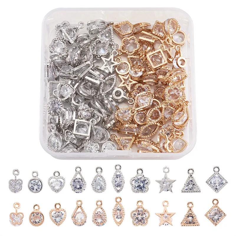 

80pcs/box Alloy Charms Pendant with Clear Cubic Zirconia for Jewelry Making DIY Braceelt Necklace Accessories Findings