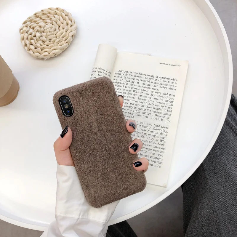 Модный однотонный чехол для iphone XS Max XR X, чехол для iphone 6, 6 s, 7, 8 plus, милый зимний чехол s, шерстяная ткань с мягким ворсом - Цвет: khaki