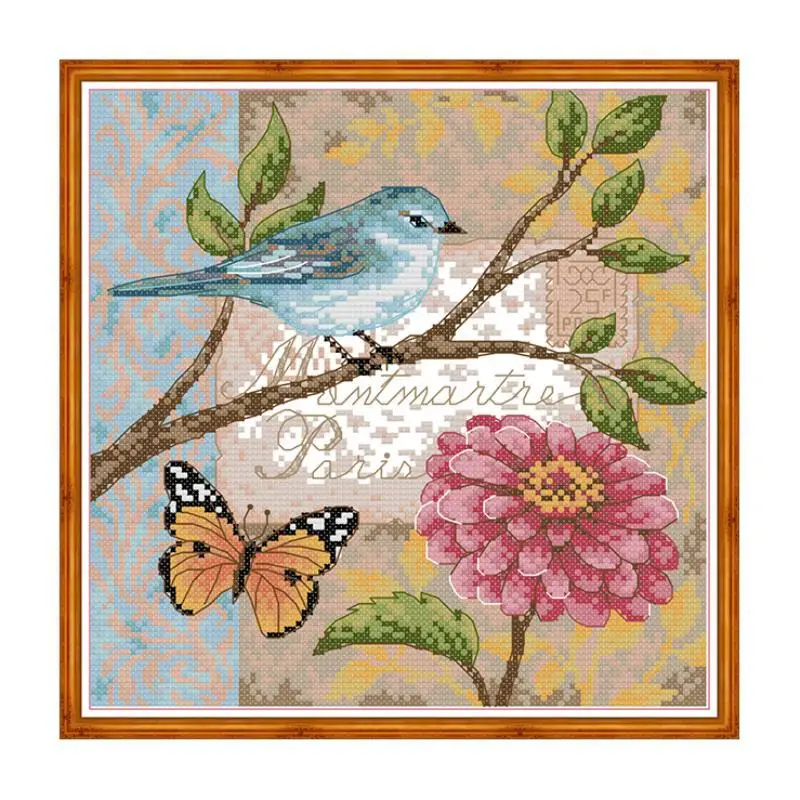 

Набор для вышивки крестом, с изображением птиц, бабочек, цветов, 11CT, 14CT, для домашнего декора стен, рукоделия