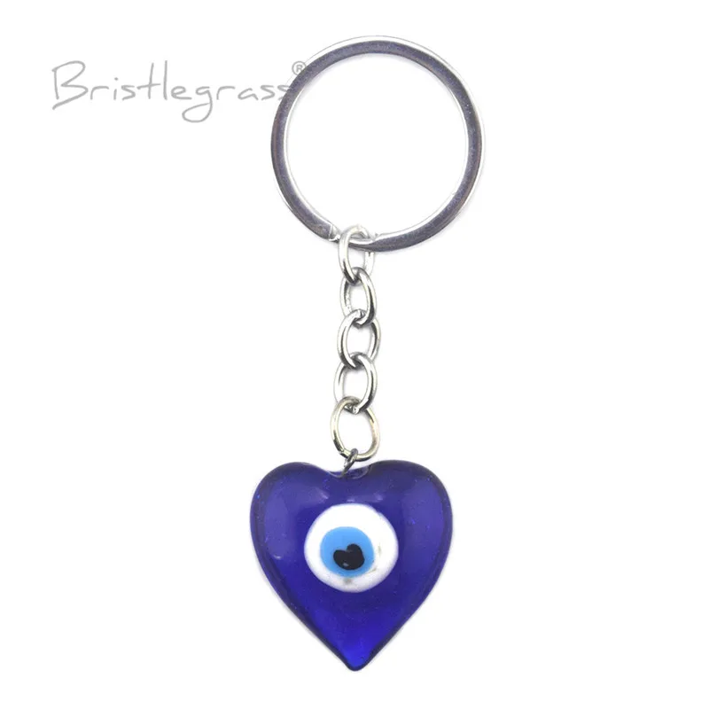 

BRISTLEGRASS Turkish Blue Evil Eye Heart Keychain Key Chain Ring Holder Amulets Lucky Charm Hanging Pendants Blessing Protection