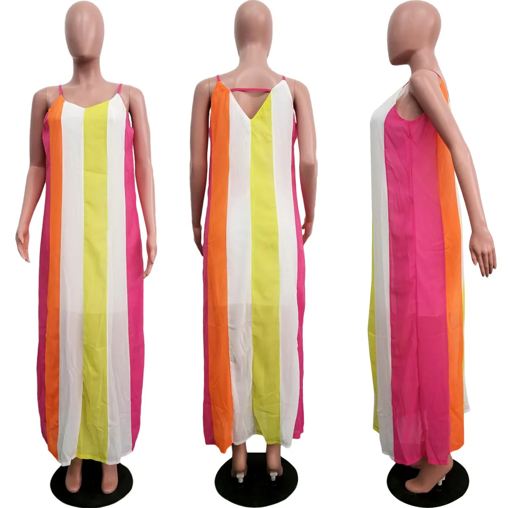HAOYUAN, сексуальное пляжное платье, женская одежда, летнее, vestidos, элегантное, для девушек, в богемном стиле, на бретелях, в полоску, Boho, длинное, макси, платья