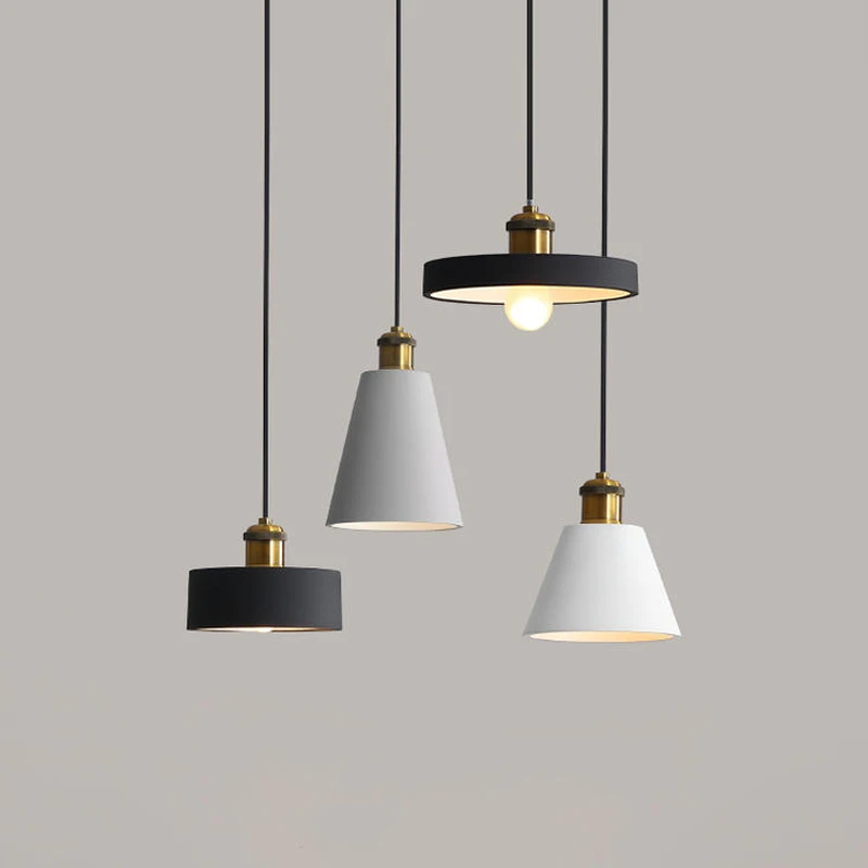 

Modern Chandelier E27 Black White Minimalist Dining Table Bar Table Lamp Industrial Style Lamps Bedroom Bedside Small Chandelier