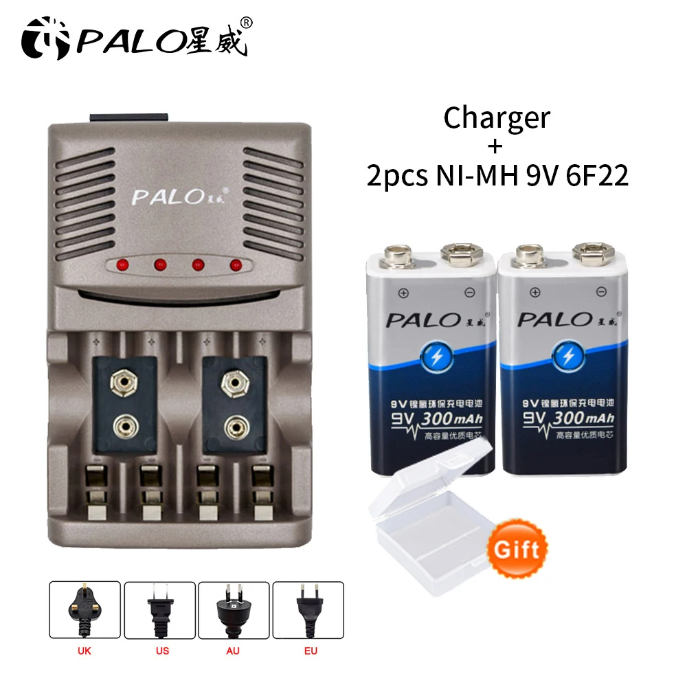 

PALO 9V 6F22 Ni-MH 9v Rechargeable Battery+Smart battery charger for 1.2V AA AAA nimh nicd battery for 9V rechargeable battery