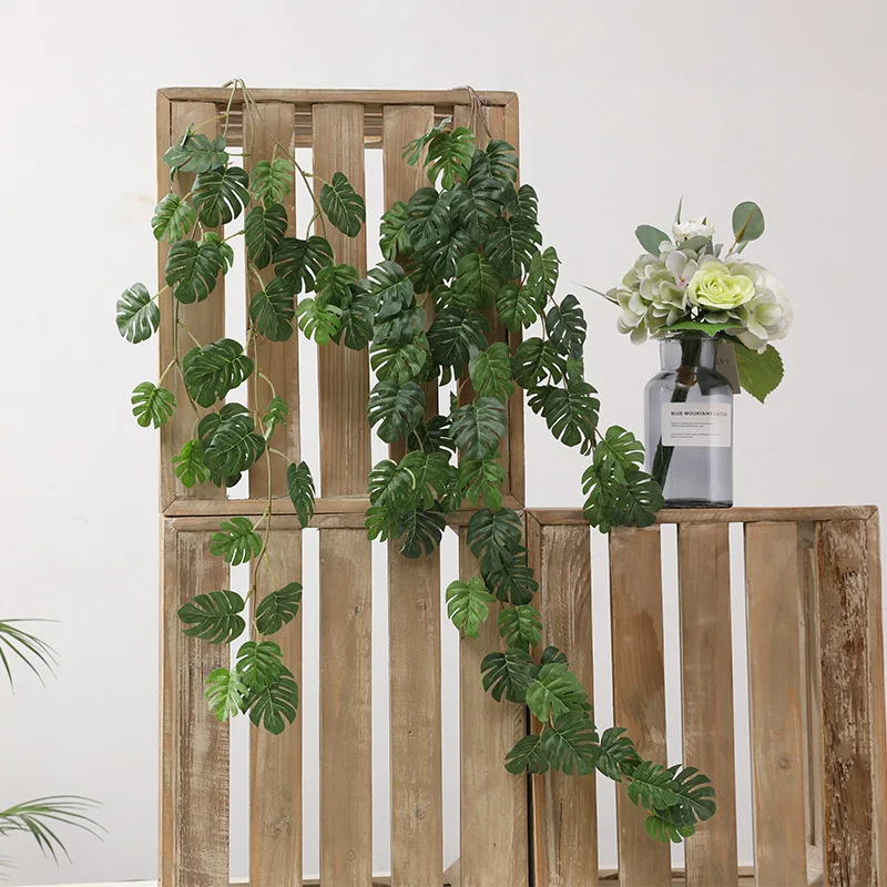 

Artificial Plants Vine Garland Turtle Back Leaf Rattan Hanging Wall Green Plants Leaf Home Wedding Christams Decortion Flowers