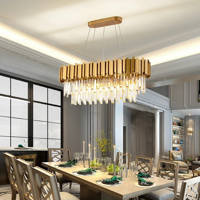 

Luxury Crystal Oval Gold Pendant Lamp Chandelier Stainless Steel Modern Hanging Light Fixtures for Living Room Hotel Lustres