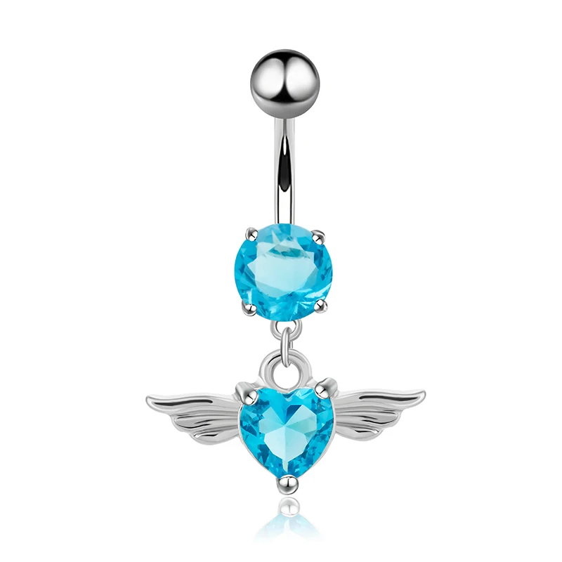 

9mm Belly Ring Angel Wings Stainless Steel Zircon Belly Rings Diamond Heart Button Ring Pierced Jewelry Male Female