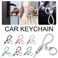 new car keychain bling car accessories shiny rhinestones crystal with d ring alloy key chain rope jewelry for women girl gift