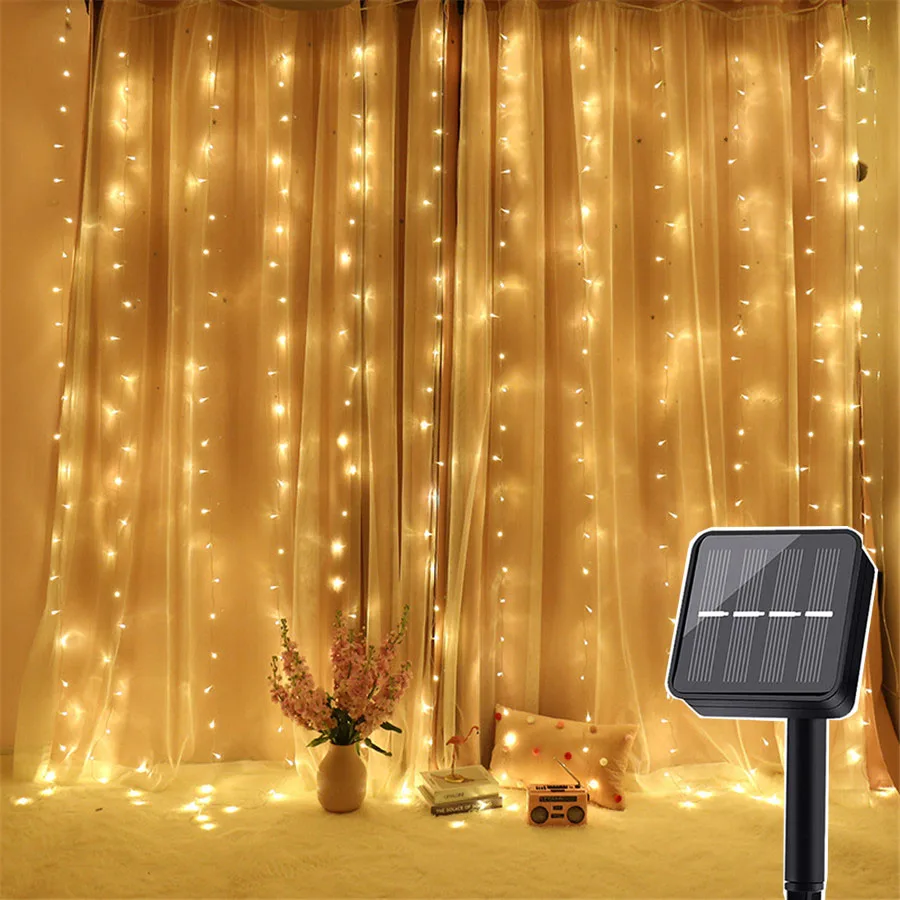 

Thrisdar Solar Window Curtain String Lights 3x2/3x3M Christmas String Fairy Lights For Wedding Party Garden Yard Patio Xmas Tree