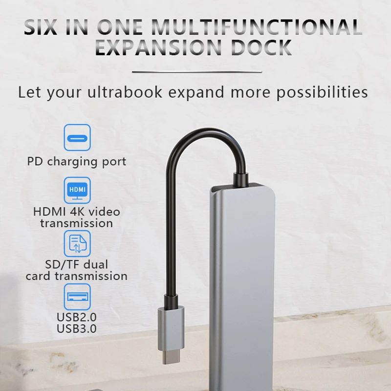 C47 Type-C Мультиадаптер для HDMI-совместимый 4K USB3.0 SD TF конвертер Macbook Pro 6 в 1 док-станция