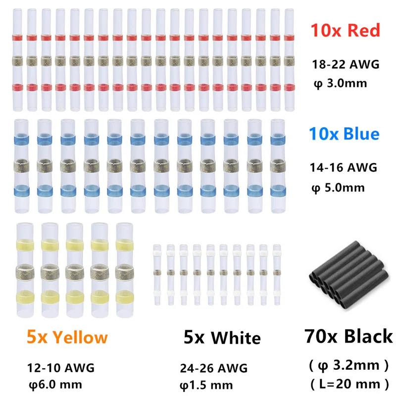 

100Pcs Mixed Heat Shrink Wire Connectors Solder Sleeves Waterproof Butt Terminals Crimp Connector Solder Cable Electrico