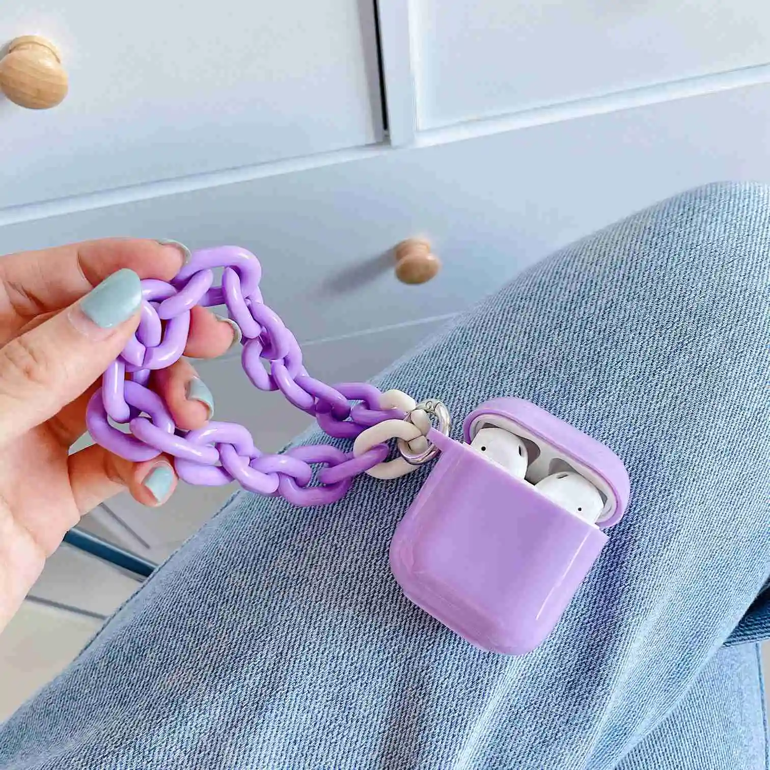 

For AirPods PRO / AirPods 2 Protection Case Luxury candy Solid color Earphone Case for apple airpods case key chain Accessories