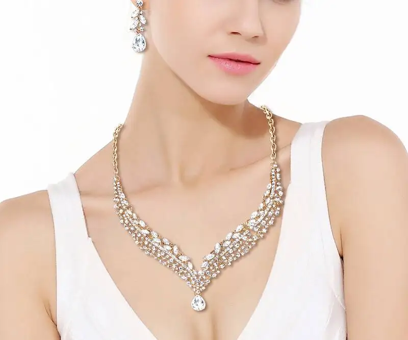 Tuliper свадебное ювелирное изделие Набор Кристалл свадебное Ожерелье Комплект сережек для женщин подружки невесты Вечерние колье joyeria