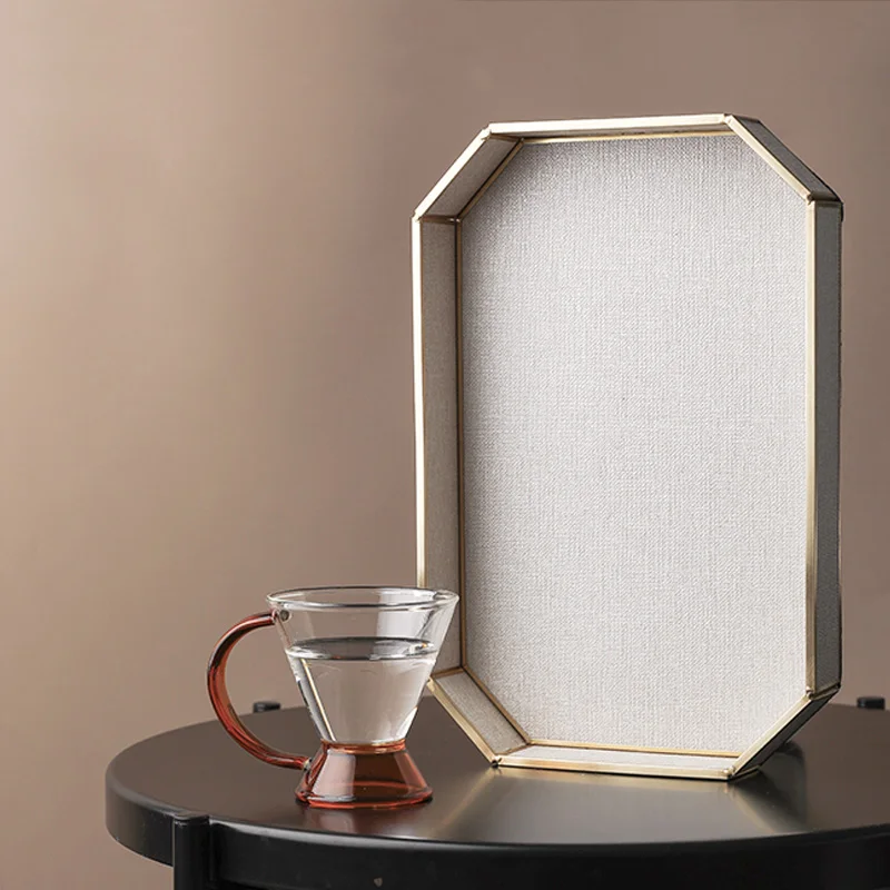 

JINSERTA PU Leather Storage Tray Jewelry Display Plate Cosmetic Organizer Luxury Octagon Tea Coffee Milk Tray Sundries Decor