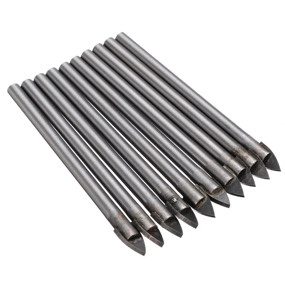 10 Pcs Cross Drill Bits 6mm Tip Tungsten Carbide For Glass Ceramic Tile Drillinf Electric Drill Power Tools Accessories