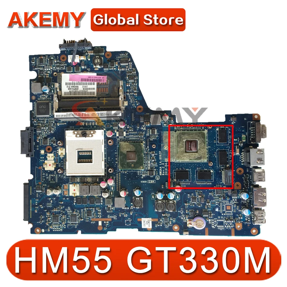 

Материнская плата AKEMY для ноутбука Toshiba Satellite A660 A665 NWQAA LA-6062P K000104400 HM55 DDR3 GT330M
