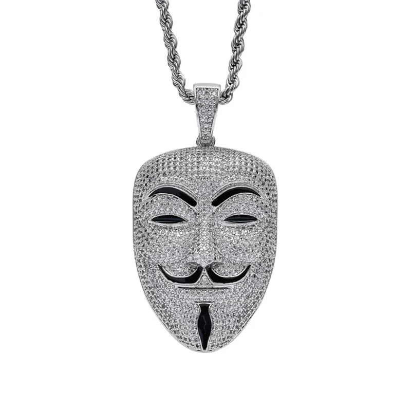 Стразы ожерелье AAA кубический циркон маска кулон хип-хоп цепочка Роскошные